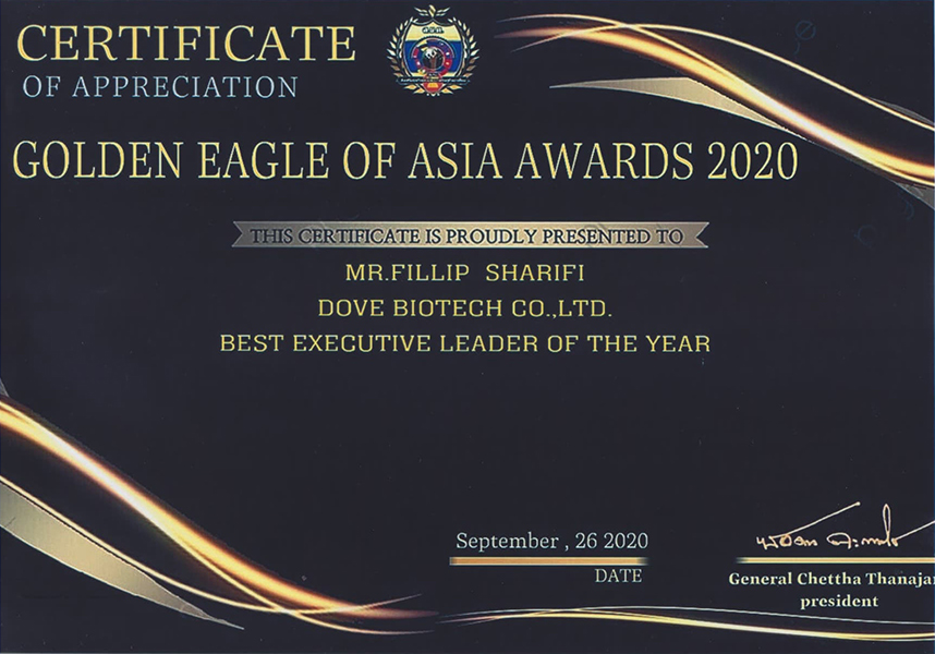 DOVE Biotech best executive 2020 certificate