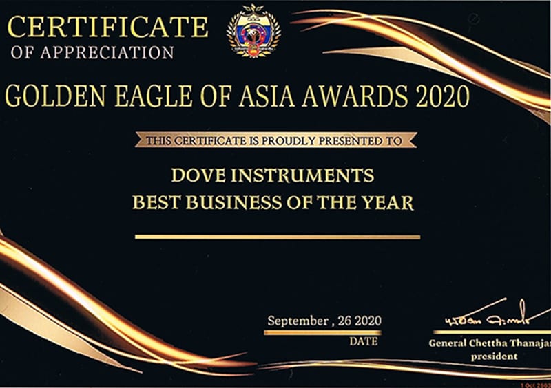 DOVE Instruments Best Business of The Year 2020 Award